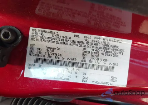 2016 Ford Focus Se из США, поврежденный, VIN 1FADP3F28GL379173